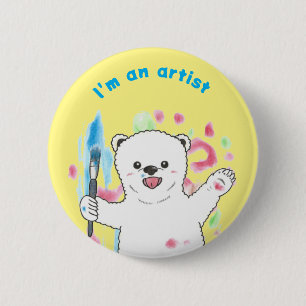 Cute Polar bear Colourful Fun Artist Art Yellow 6 Cm Round Badge