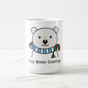 Cute Polar Bear "Cosy Winter Greetings" Kawaii Coffee Mug