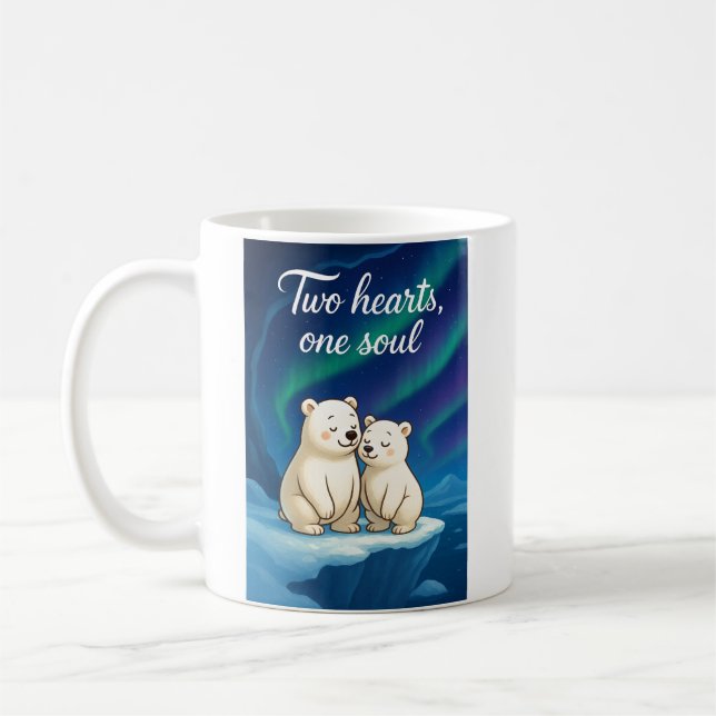 Cute Polar Bear Couple under Northern Lights – Rom Coffee Mug (Left)