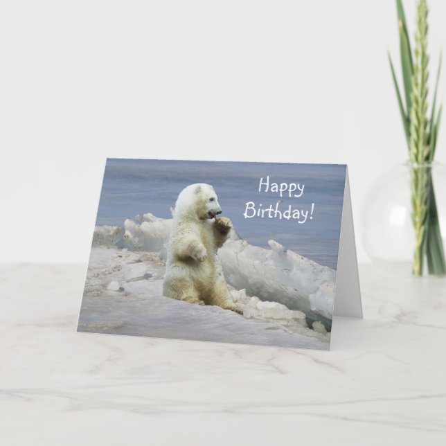 Cute Polar Bear Cub & Arctic Ice Birthday Card (Front)