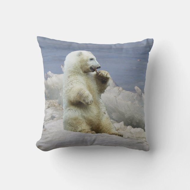 Cute Polar Bear Cub & Arctic Ice Cushion (Front)
