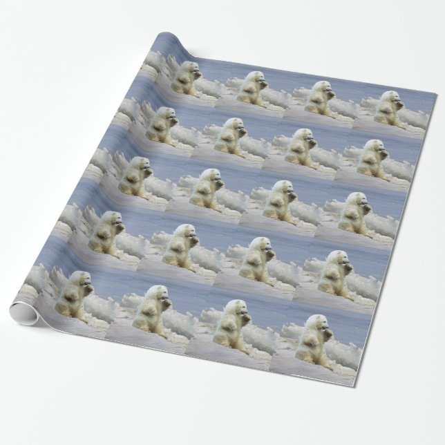 Cute Polar Bear Cub & Arctic Ice Wrapping Paper (Unrolled)