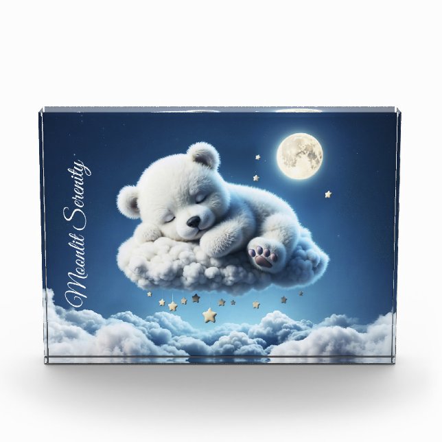 Cute Polar bear cub beauty fluffy clouds Photo Block (Front)