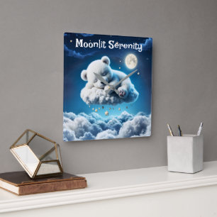 Cute Polar bear cub beauty fluffy clouds Square Wall Clock