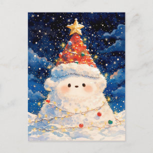 Cute Polar Bear Cub in Starry Arctic Night Postcard