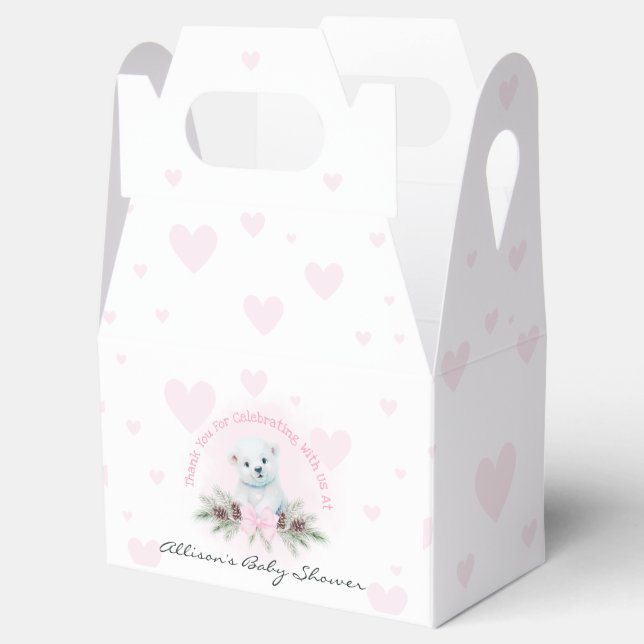 Cute Polar Bear Cub Pink Girl Winter Baby Shower Favour Box (Opened)