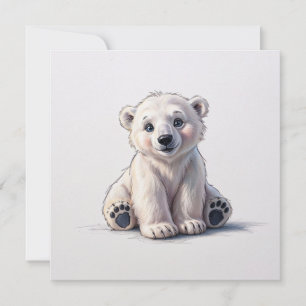 Cute Polar Bear Cub Watercolor Card