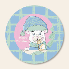 Cute Polar Bear Cub with Cookie Christmas Sticker 