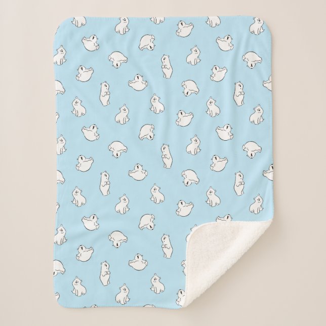 Cute Polar Bear Cubs - Icy Blue - Sherpa Blanket (Front)