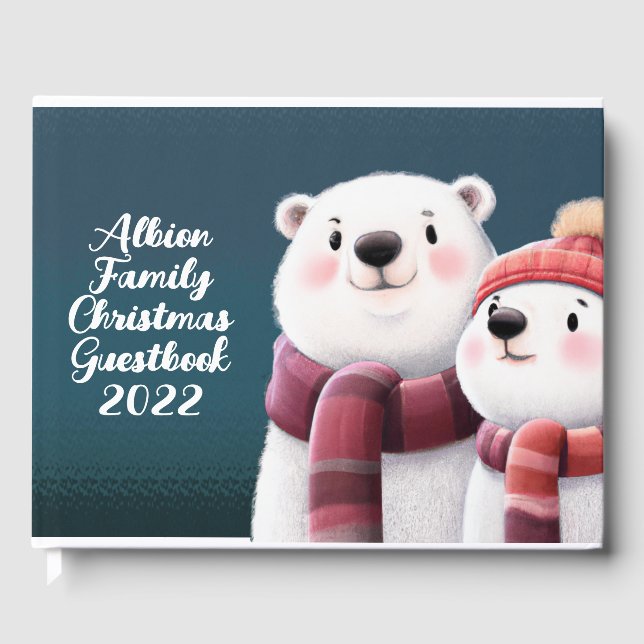 Cute Polar Bear Cubs Wearing Scarves Guest Book (Front)