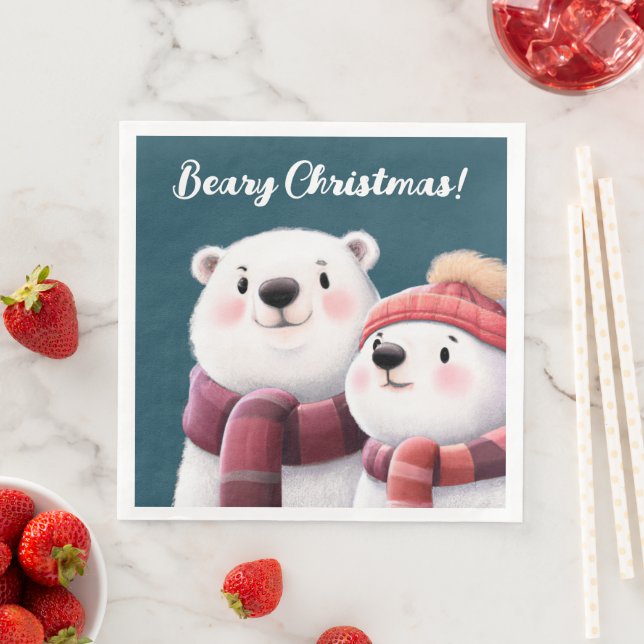 Cute Polar Bear Cubs Wearing Scarves Napkin (Insitu)