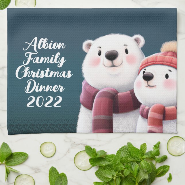 Cute Polar Bear Cubs Wearing Scarves Tea Towel (Folded)