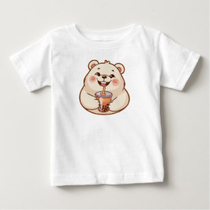 Cute Polar Bear Drinking Boba Tea tee Bubble Milk 