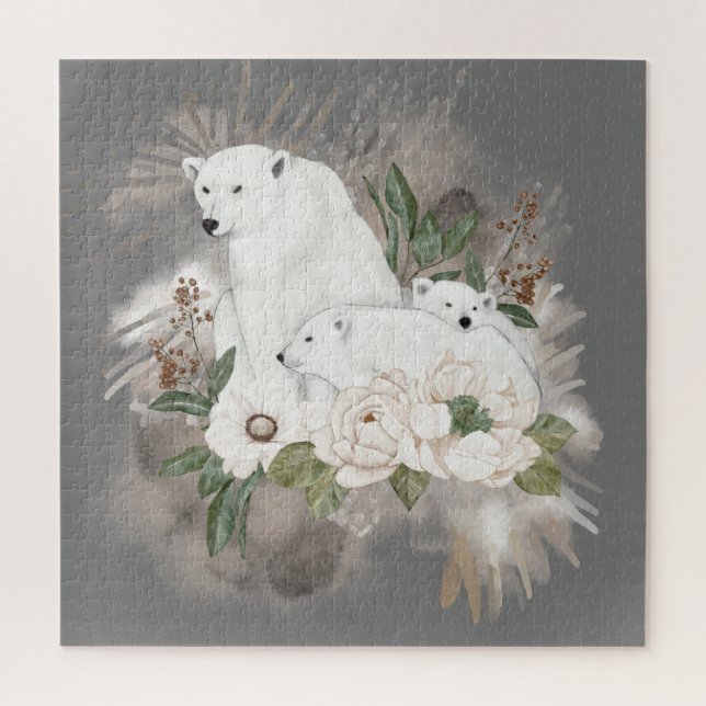 Cute Polar Bear Family Grey Jigsaw Puzzle (Vertical)