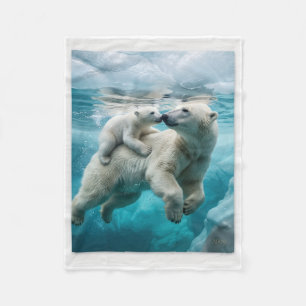 Cute Polar Bear Family In Arctic Snow Fleece Blank Blanket