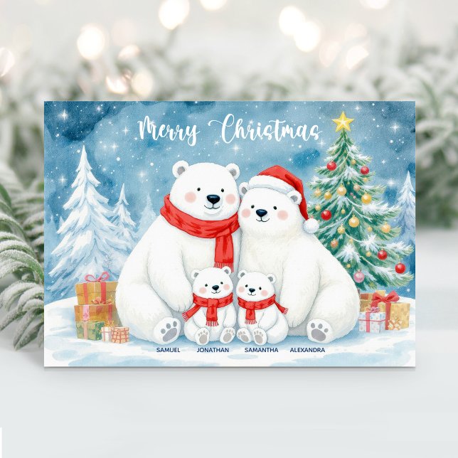 Cute Polar Bear Family Name Christmas Card (Creator Uploaded)