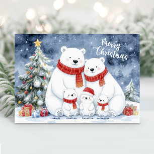 Cute Polar Bear Family Name Christmas Card