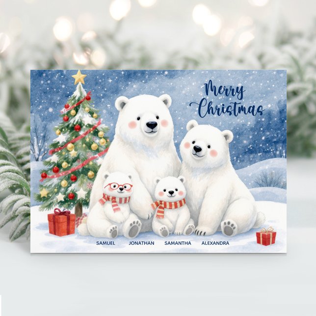 Cute Polar Bear Family Name Christmas Card (Creator Uploaded)