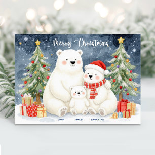 Cute Polar Bear Family Name Christmas Card
