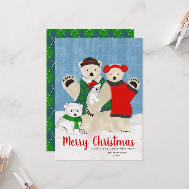 Cute Polar Bear Family of Four Merry Christmas (Front/Back In Situ)