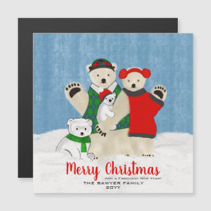 Cute Polar Bear Family Waving Merry Christmas