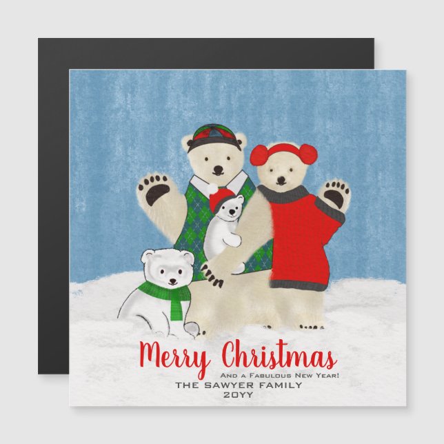 Cute Polar Bear Family Waving Merry Christmas (Front/Back)