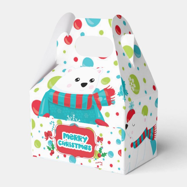 Cute polar bear family winter merry Christmas Favour Box (Front Side)