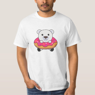 Cute Polar Bear Funny Animals In Doughnut Pink T-Shirt