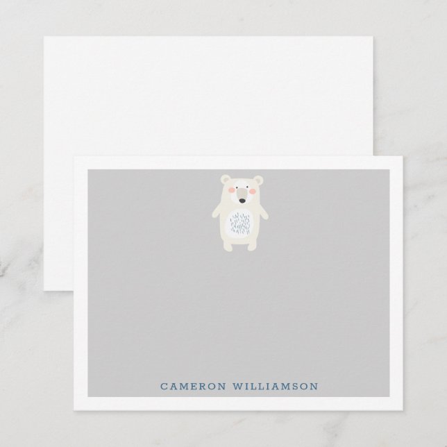 Cute Polar Bear Grey Personalised Stationery   Card (Front/Back)