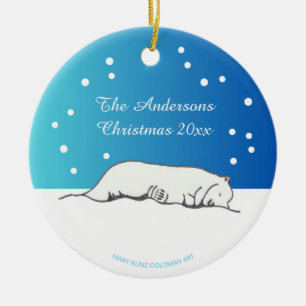 Cute Polar Bear Hand-Drawn Original Art Animal Ceramic Ornament