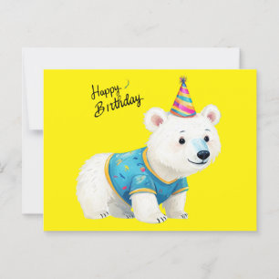Cute Polar Bear Happy Birthday Party Hat Art Postcard