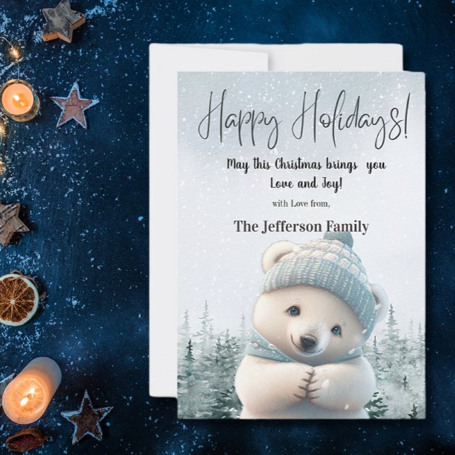 Cute Polar Bear Happy Holidays Winter Watercolor Holiday Card (Creator Uploaded)