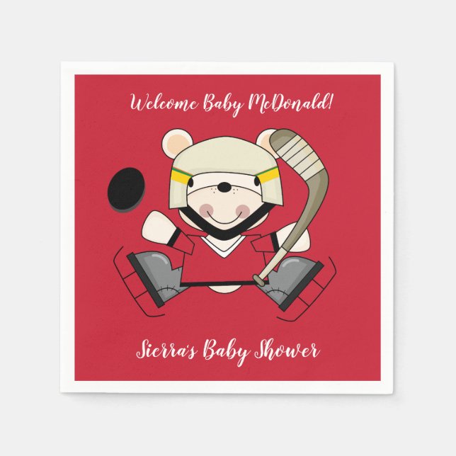Cute Polar Bear Hockey Player Ice Hockey Napkins (Front)