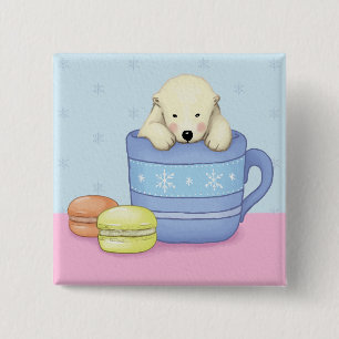 Cute Polar Bear Illustration 15 Cm Square Badge