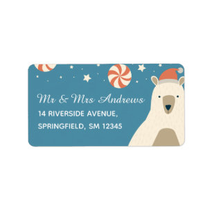 Cute Polar Bear in Santa Hat Custom Christmas Label