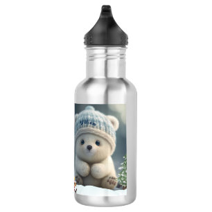 Cute Polar Bear in Snow Blue Hat Personalized  532 Ml Water Bottle