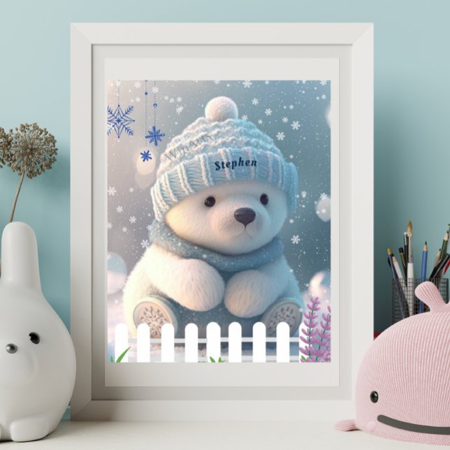 Cute Polar Bear in Snow Blue Hat Scarf Custom Art  Poster (Creator Uploaded)