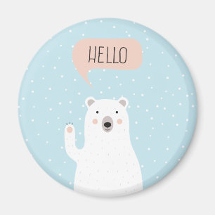 Cute Polar Bear in the Snow says Hello Magnet