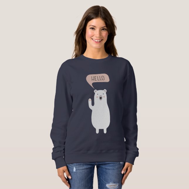 Cute Polar Bear in the Snow says Hello Sweatshirt (Front Full)