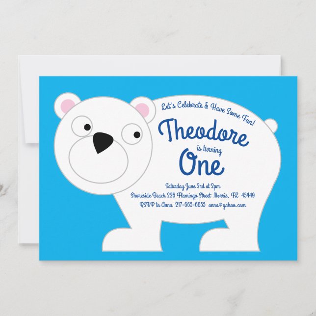 Cute Polar Bear Kids 1st Birthday Party Invitation (Front)