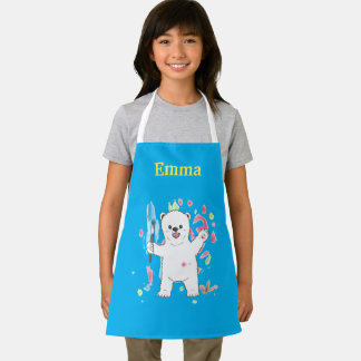 Cute Polar bear Kids Name Art Apron