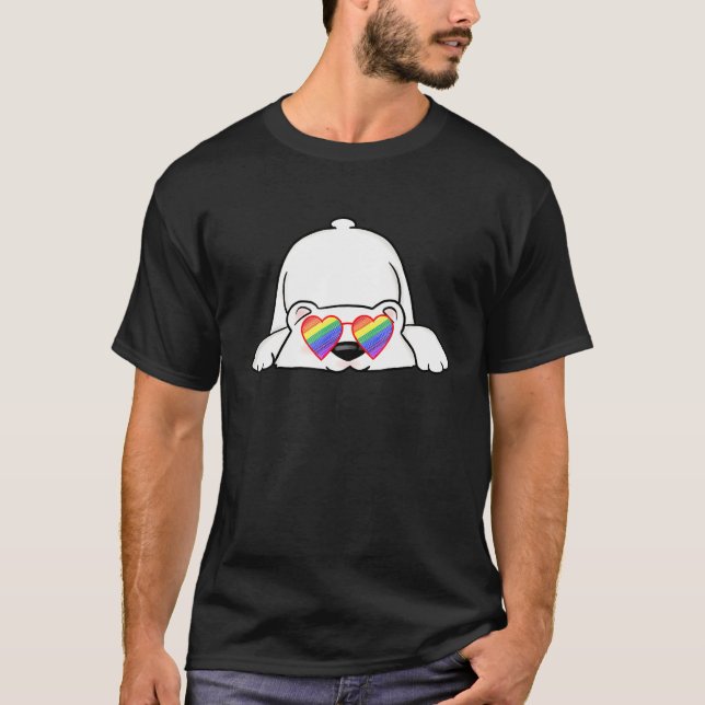 Cute Polar Bear  Lgbtq Stuff Rainbow Heart Sunglas T-Shirt (Front)