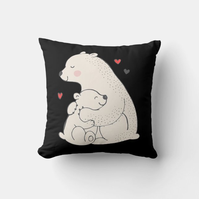 Cute Polar Bear Mama With Baby Cushion (Front)