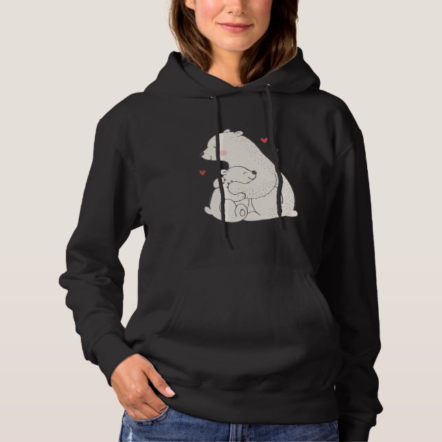 Cute Polar Bear Mama With Baby Hoodie (Front)