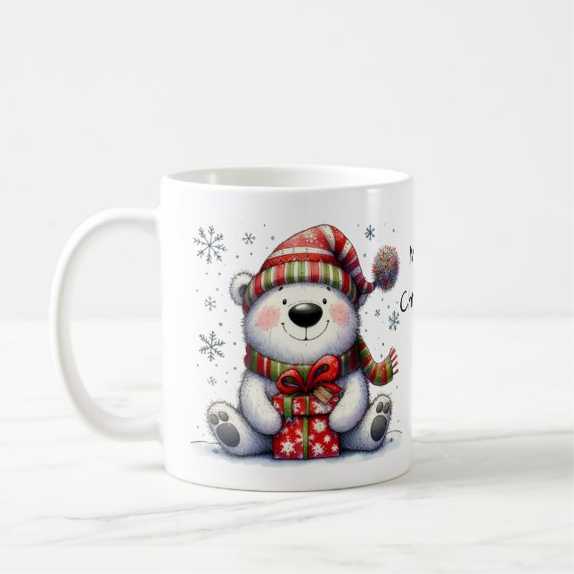 Cute Polar Bear Merry Christmas Coffee Mug (Left)