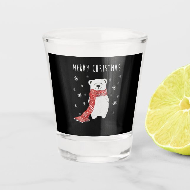 Cute Polar Bear  Merry Christmas Xmas Shot Glass (Front)