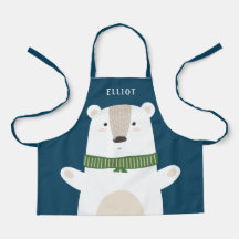Cute Polar Bear Modern Kids Blue Apron