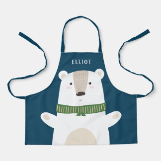 Cute Polar Bear Modern Kids Blue Apron