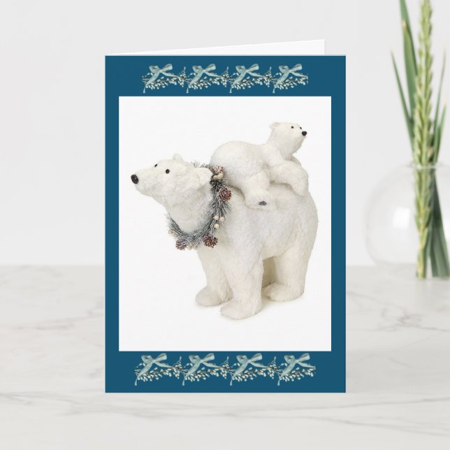 Cute Polar Bear Mom &  Cub Christmas Holiday Card (Front)