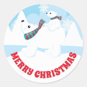 Cute Polar Bear Mum and Baby Christmas Classic Round Sticker